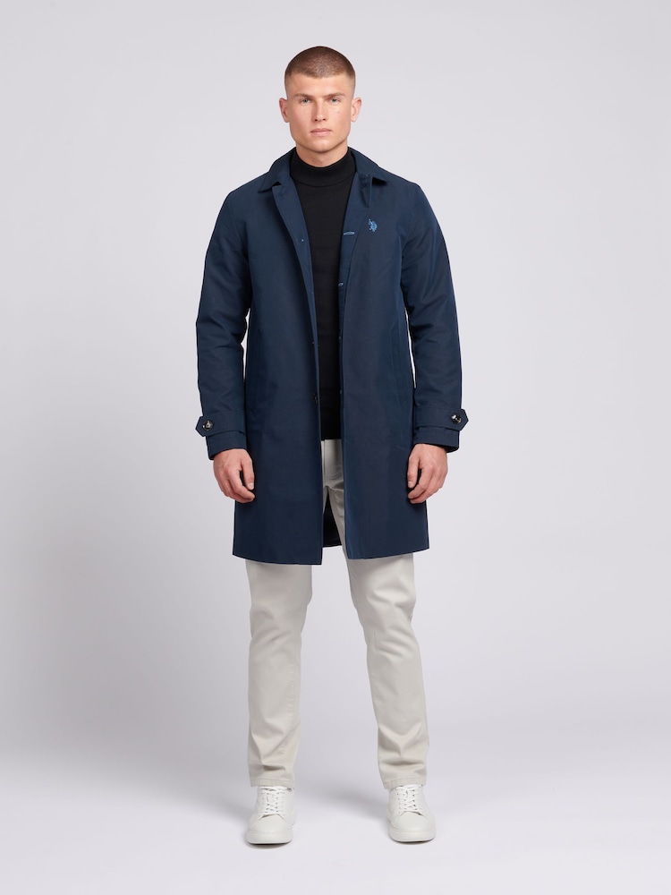 U.S. Polo Assn. Blue Mens 100% Cotton Flat Front Trench Coat - Image 1 of 8
