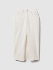 Reiss Ivory Danica High Rise Denim Midi Skirt - Image 2 of 5
