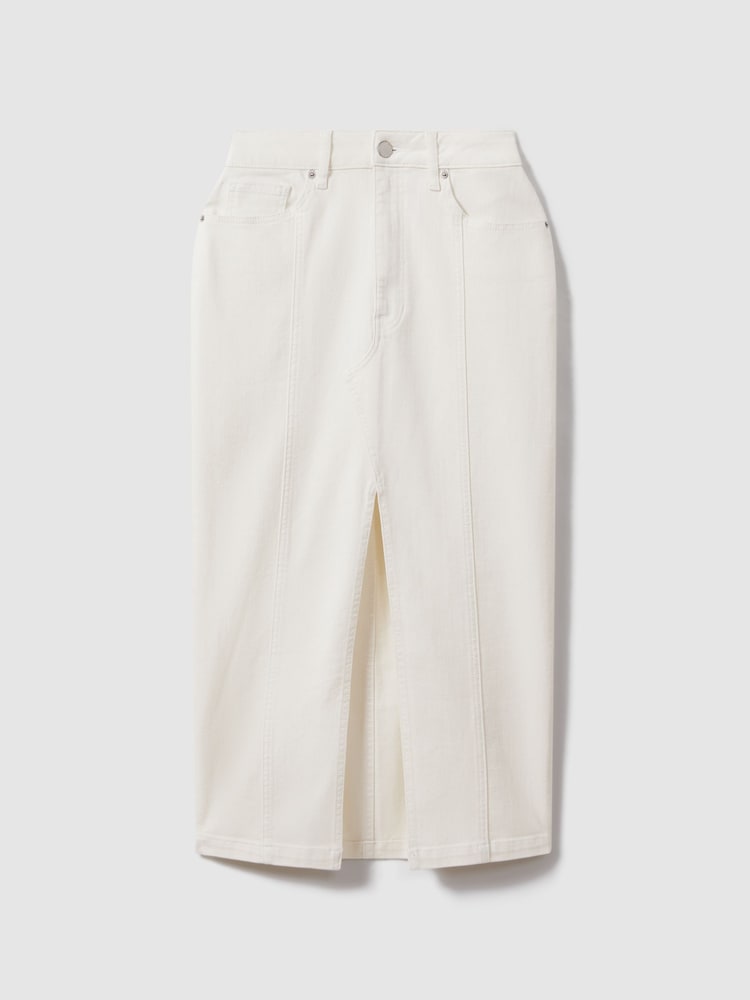 Reiss Ivory Danica High Rise Denim Midi Skirt - Image 2 of 5