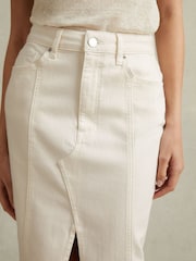 Reiss Ivory Danica High Rise Denim Midi Skirt - Image 3 of 5
