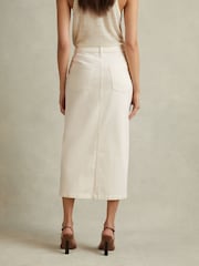 Reiss Ivory Danica High Rise Denim Midi Skirt - Image 4 of 5