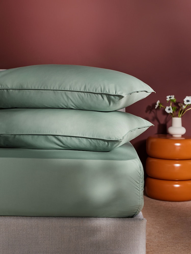 MADE.COM Sage Green Cosy Washed Cotton Pillowcase Set of 2 - Image 1 of 4