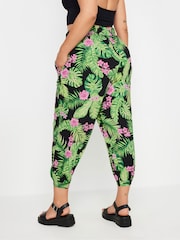 Yours Curve Black White Cropped Harem Trousers - Image 3 of 5