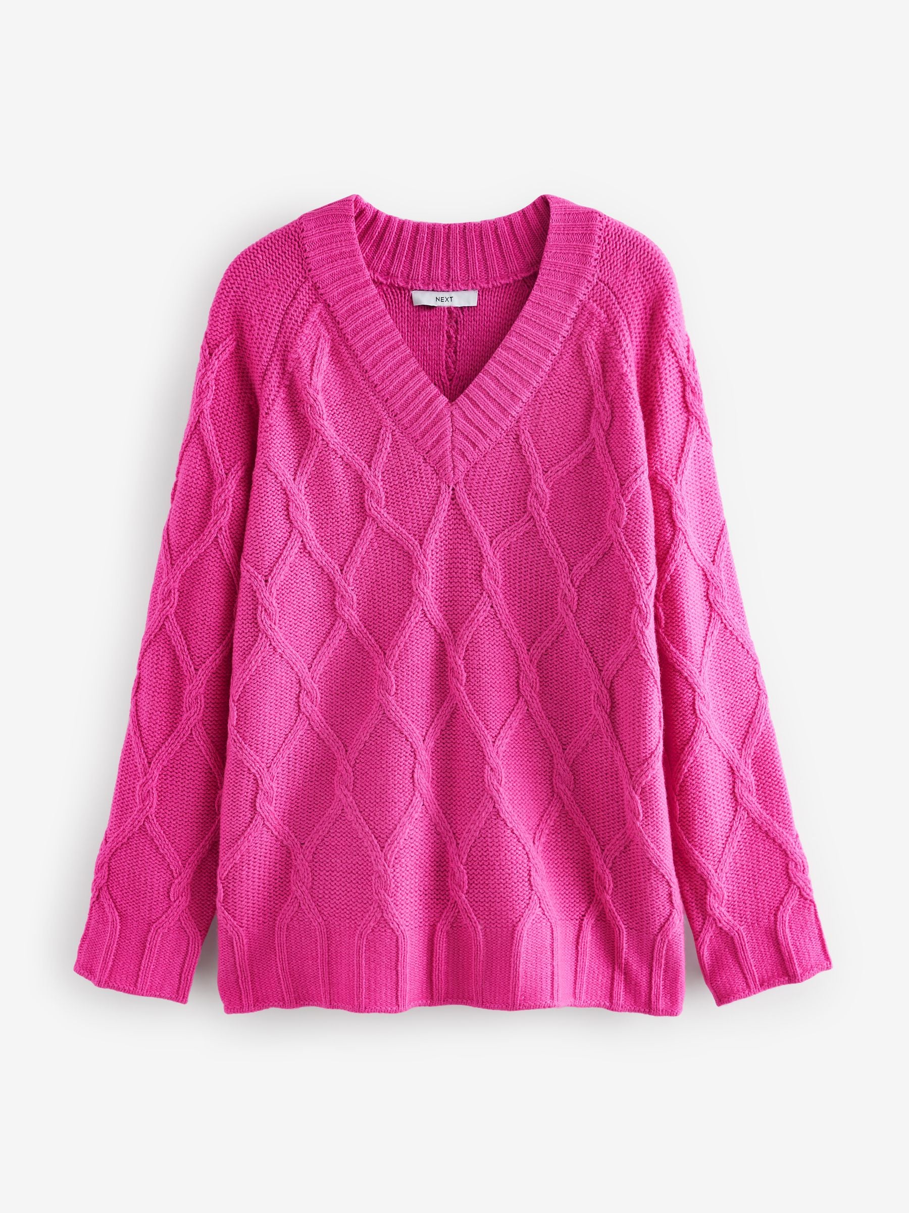 【安心発送】 Cable Pink Bright Buy Knitted Jumper Tunic V-Neck Longline トップス