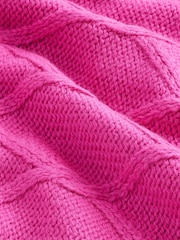 Bright Pink Cable Knitted Longline V-Neck Tunic Jumper with Wool - Image 8 of 8