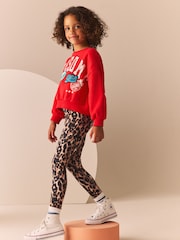 Red Varsity Sweatshirt And Animal Printed Leggings Set (3-16yrs) - Image 1 of 8
