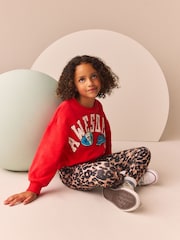 Red Varsity Sweatshirt And Animal Printed Leggings Set (3-16yrs) - Image 2 of 8