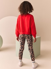 Red Varsity Sweatshirt And Animal Printed Leggings Set (3-16yrs) - Image 3 of 8