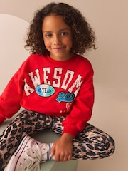 Red Varsity Sweatshirt And Animal Printed Leggings Set (3-16yrs) - Image 4 of 8