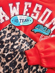 Red Varsity Sweatshirt And Animal Printed Leggings Set (3-16yrs) - Image 7 of 8