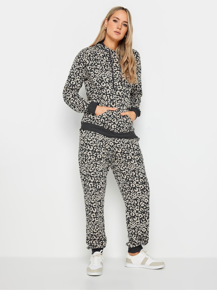 Long Tall Sally Charcoal Grey & Brown Leopard Print Cuffed Joggers - Image 1 of 4