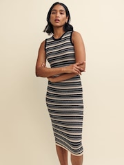 Nobody's Child Black Textured Knitted Stripe Racer Midi Dress - Image 1 of 6