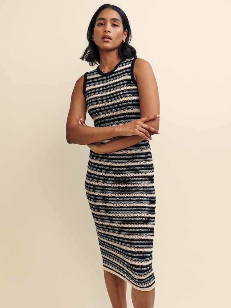 Nobody's Child Black Textured Knitted Stripe Racer Midi Dress - Image 1 of 6