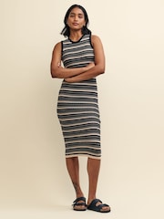 Nobody's Child Black Textured Knitted Stripe Racer Midi Dress - Image 2 of 6