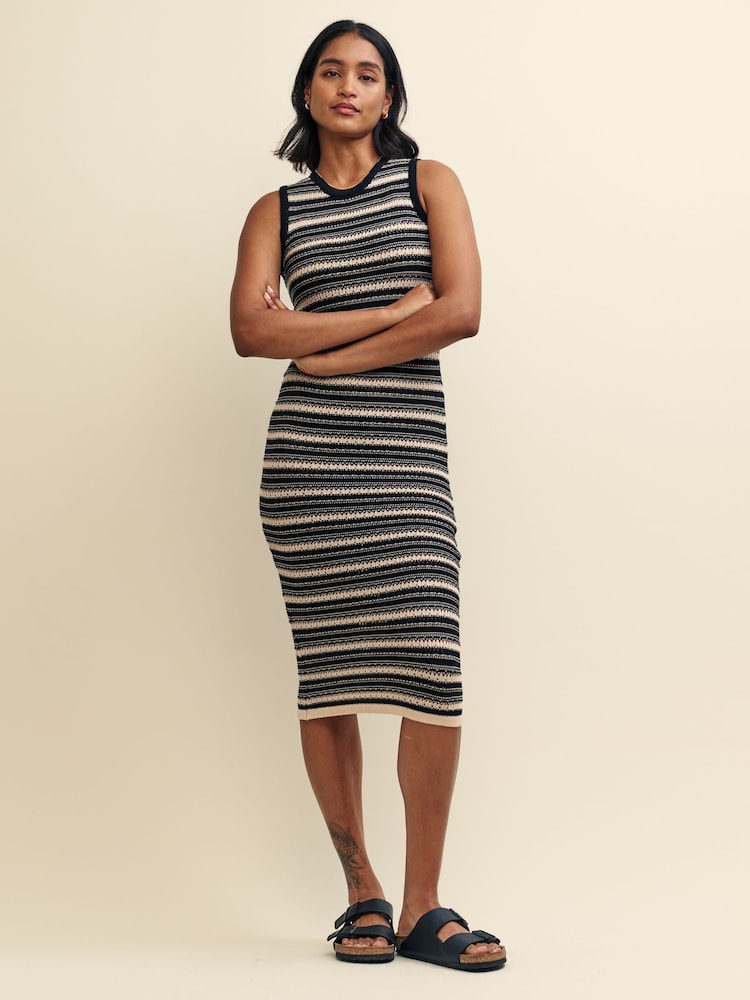 Nobody's Child Black Textured Knitted Stripe Racer Midi Dress - Image 2 of 6
