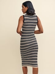 Nobody's Child Black Textured Knitted Stripe Racer Midi Dress - Image 3 of 6
