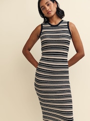 Nobody's Child Black Textured Knitted Stripe Racer Midi Dress - Image 5 of 6