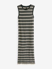 Nobody's Child Black Textured Knitted Stripe Racer Midi Dress - Image 6 of 6