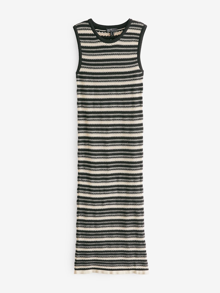 Nobody's Child Black Textured Knitted Stripe Racer Midi Dress - Image 6 of 6