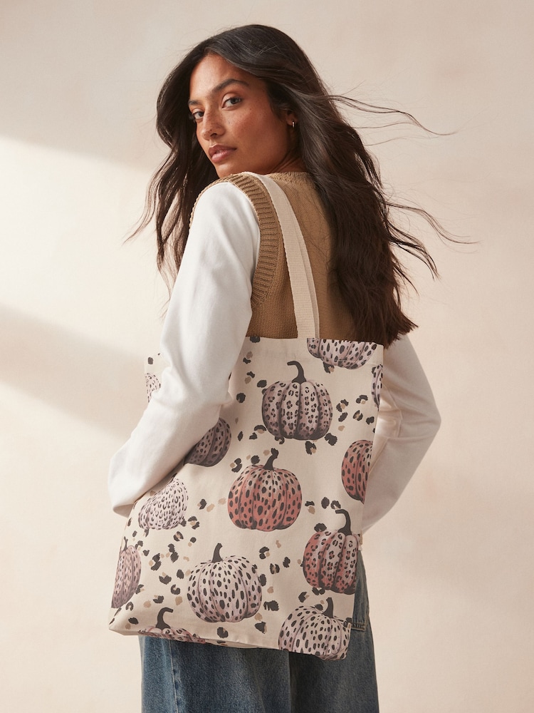 Cream 100% Cotton Pumpkin Reusable Bag For Life - Image 1 of 7