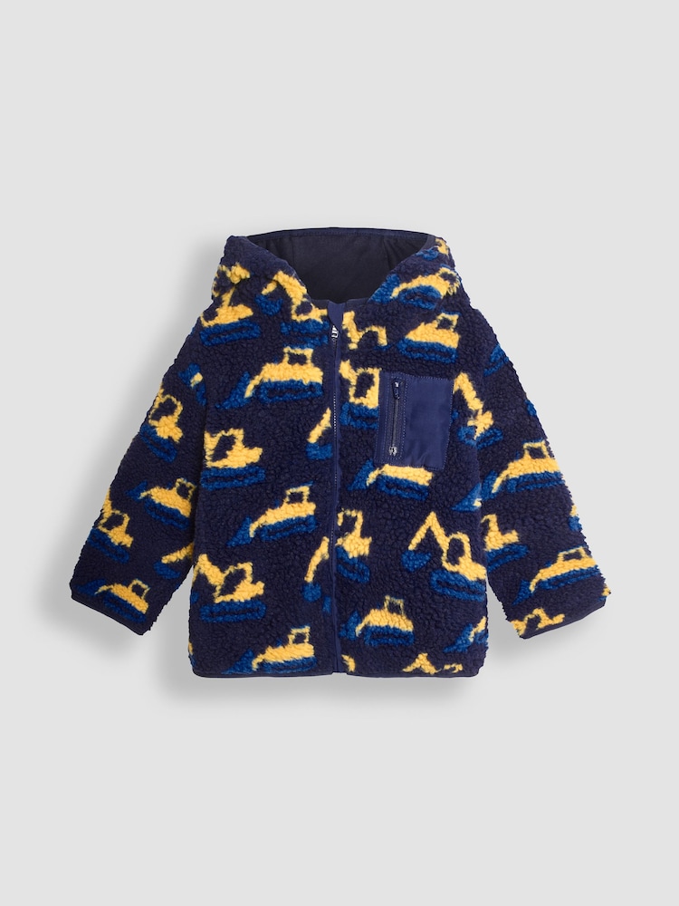 JoJo Maman Bébé Navy Blue Digger Lined Teddy Fleece - Image 1 of 3