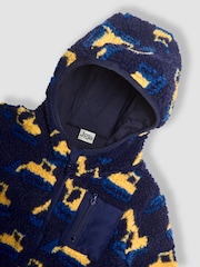 JoJo Maman Bébé Navy Blue Digger Lined Teddy Fleece - Image 3 of 3