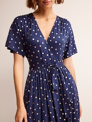 Boden Blue Petite Kimono Wrap Jersey Midi Dress - Image 2 of 5