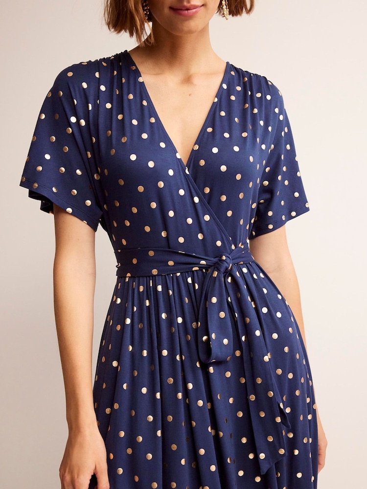 Boden Blue Petite Kimono Wrap Jersey Midi Dress - Image 2 of 5