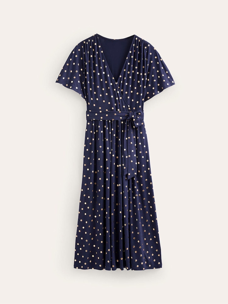 Boden Blue Petite Kimono Wrap Jersey Midi Dress - Image 5 of 5