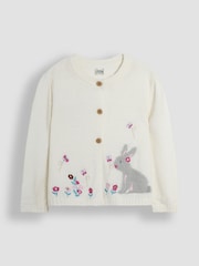 JoJo Maman Bébé Cream Bunny with Embroidered Flowers Cardigan - Image 1 of 3
