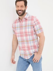 FatFace Pink Short Sleeve Baston Check Shirt - Image 1 of 5