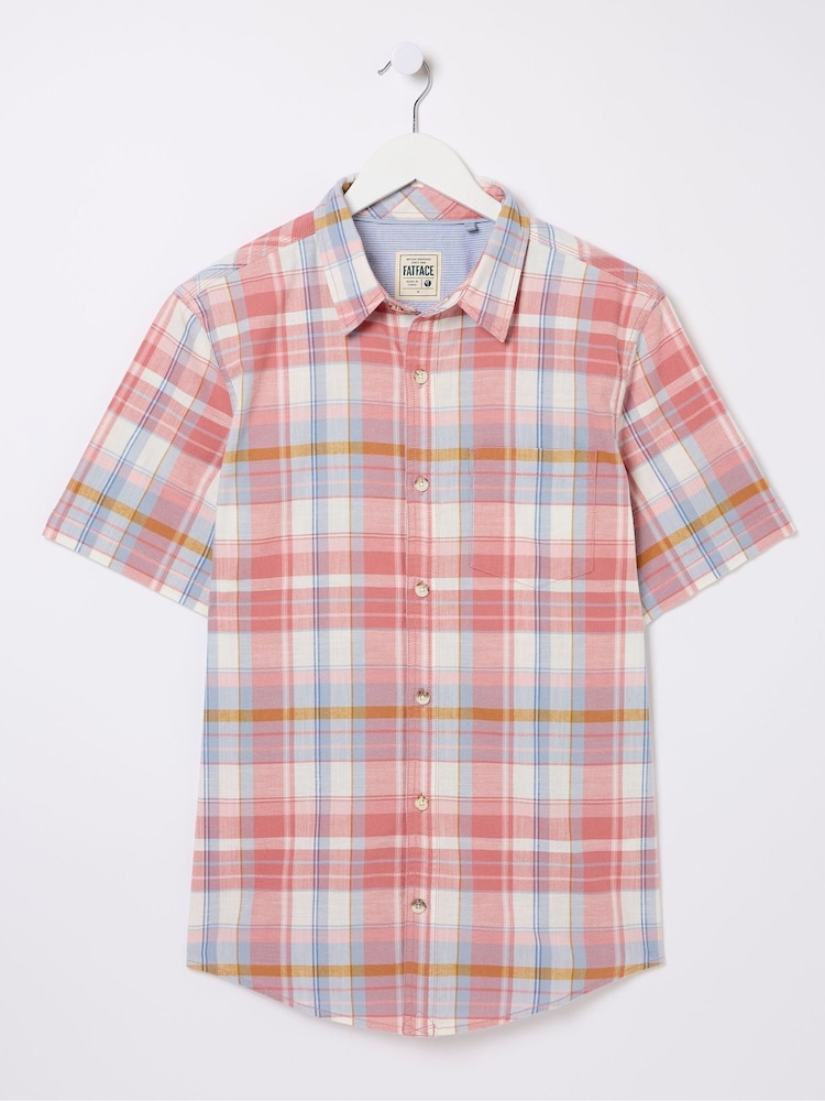 FatFace Pink Short Sleeve Baston Check Shirt - Image 5 of 5