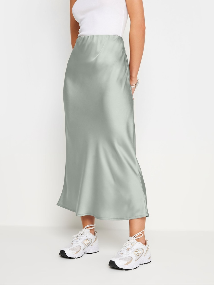 PixieGirl Petite Silver Satin Midaxi Skirt - Image 2 of 5 PixieGirl Petite Silver Satin Midaxi Skirt - Image 2 of 5