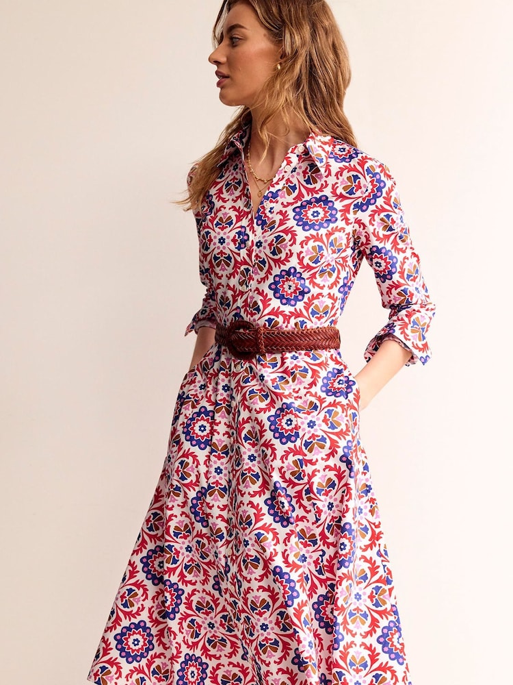 Boden Red Amy 100% Cotton Midi Shirt Dress - Image 2 of 6