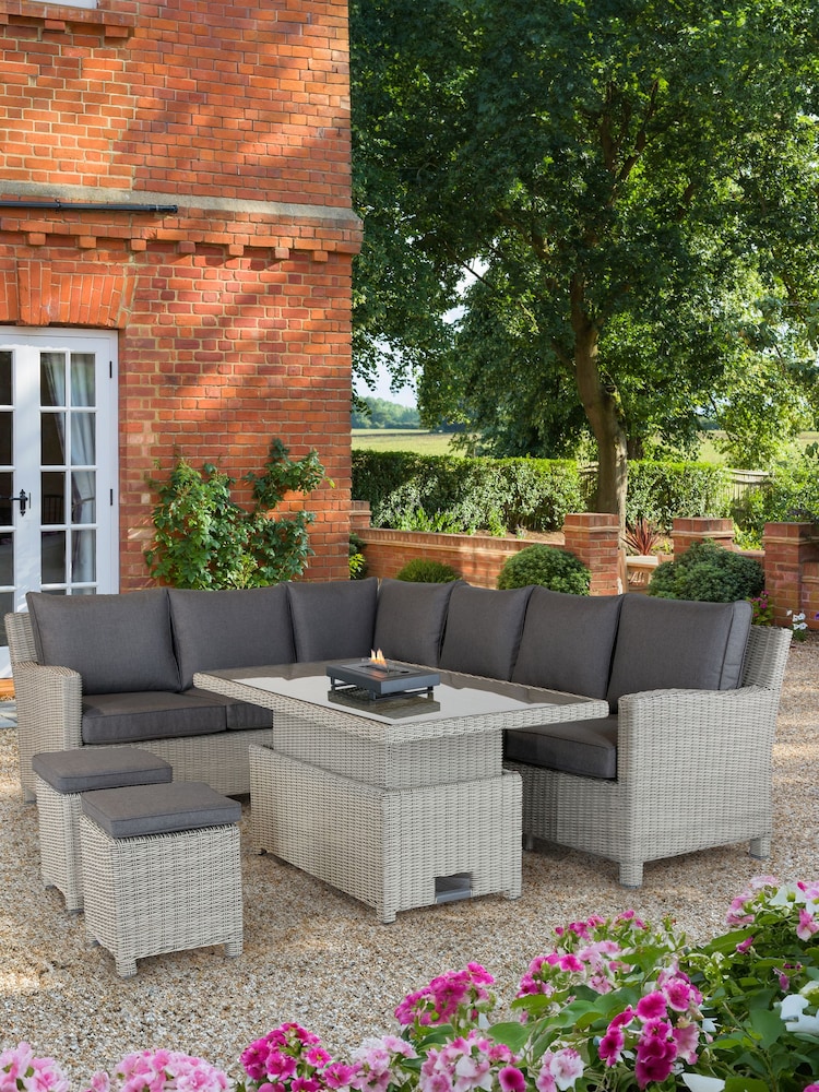 Kettler White Wash Palma Garden Rattan Corner Glass Top Table Set - Image 1 of 4