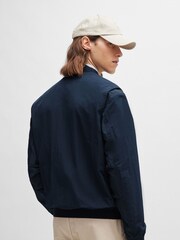 BOSS Navy Blue Water Repellent Crinkle Effect Bomber Style Jacket - Image 2 of 6