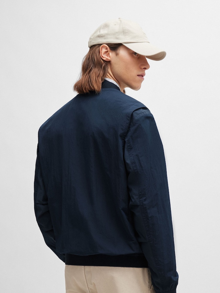 BOSS Navy Blue Water Repellent Crinkle Effect Bomber Style Jacket - Image 2 of 6 BOSS Navy Blue Water Repellent Crinkle Effect Bomber Style Jacket - Image 2 of 6