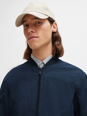 BOSS Navy Blue Water Repellent Crinkle Effect Bomber Style Jacket - Image 5 of 6