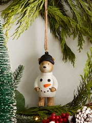 White Bertie Bear Snowman Christmas Bauble - Image 1 of 3