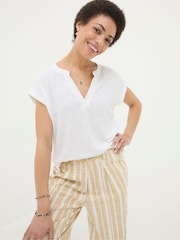 FATFACE White Linen Notch Neck Top - Image 5 of 9