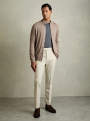 Reiss Wheat Melange Harlow Merino Wool Button-Through Funnel Neck Cardigan - Image 1 of 7