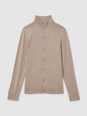Reiss Wheat Melange Harlow Merino Wool Button-Through Funnel Neck Cardigan - Image 2 of 7
