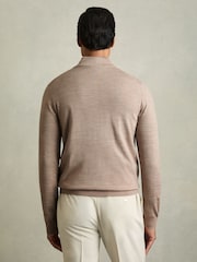Reiss Wheat Melange Harlow Merino Wool Button-Through Funnel Neck Cardigan - Image 5 of 7