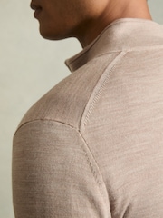 Reiss Wheat Melange Harlow Merino Wool Button-Through Funnel Neck Cardigan - Image 6 of 7