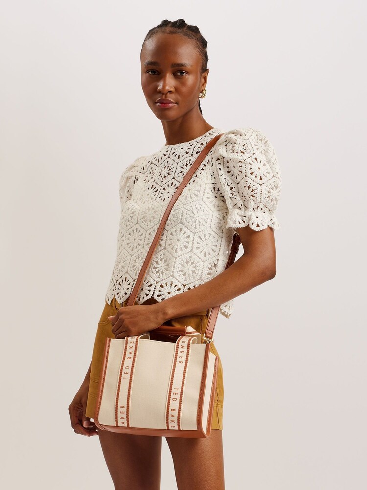 Ted Baker Natural Georjea Branded Webbing Canvas Small Tote Bag - Image 1 of 5