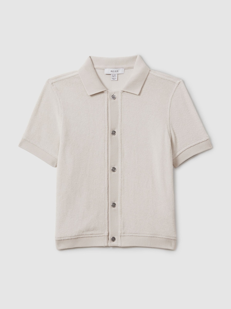 Off White - Reiss חולצת בד מגבת עם צווארון קובני, דגם Eden - תמונה 1 מתוך 4