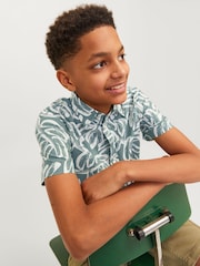JACK & JONES JUNIOR Green 100% Cotton Printed Summer Short Sleeve Shirt - Image 2 of 7