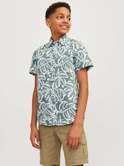 JACK & JONES JUNIOR Green 100% Cotton Printed Summer Short Sleeve Shirt - Image 5 of 7