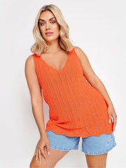 Yours Curve Orange Crochet Knitted Vest - Image 2 of 6