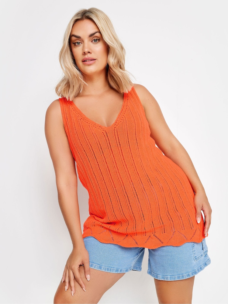 Yours Curve Orange Crochet Knitted Vest - Image 2 of 6